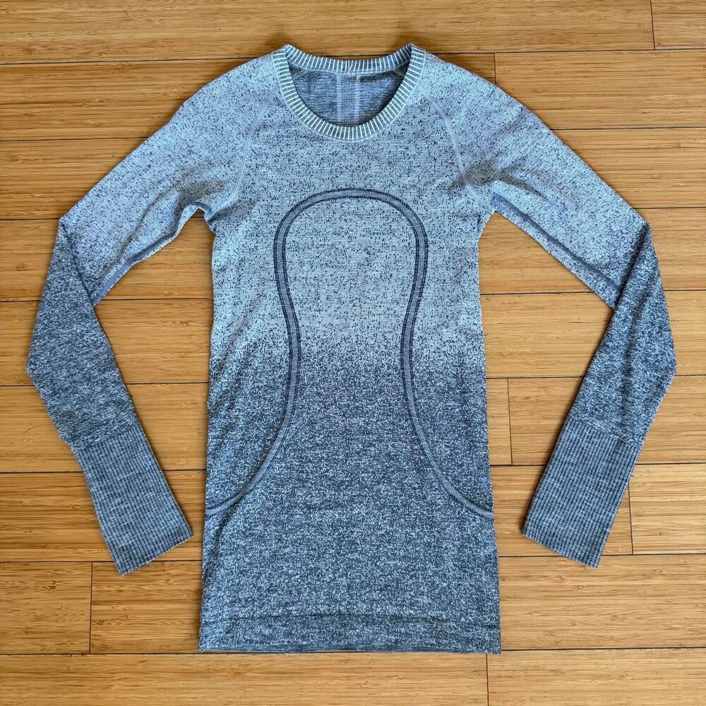 Lululemon Swiftly Tech Long Sleeve Shirt 2 Gray Ombre Running Top Thumbholes